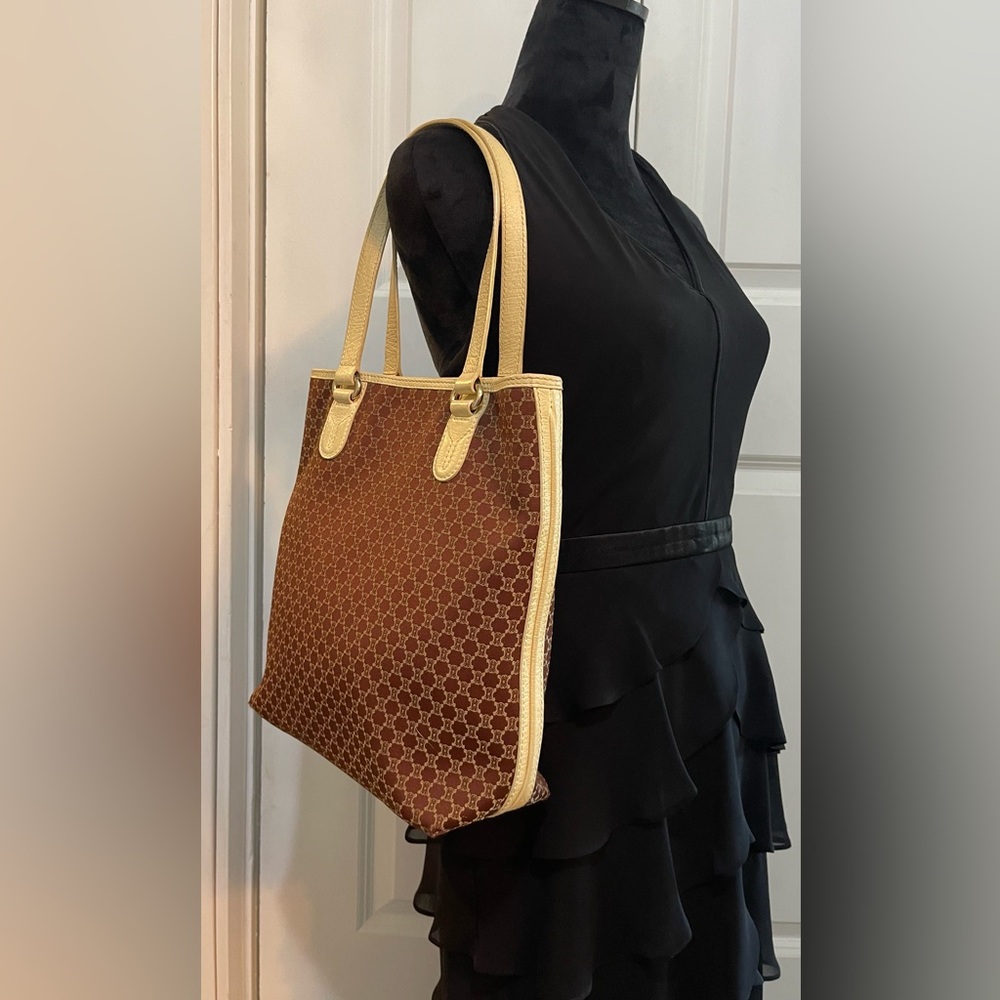 Vintage Rare Celine Macadam Small Brown Canvas Shoulder Bag